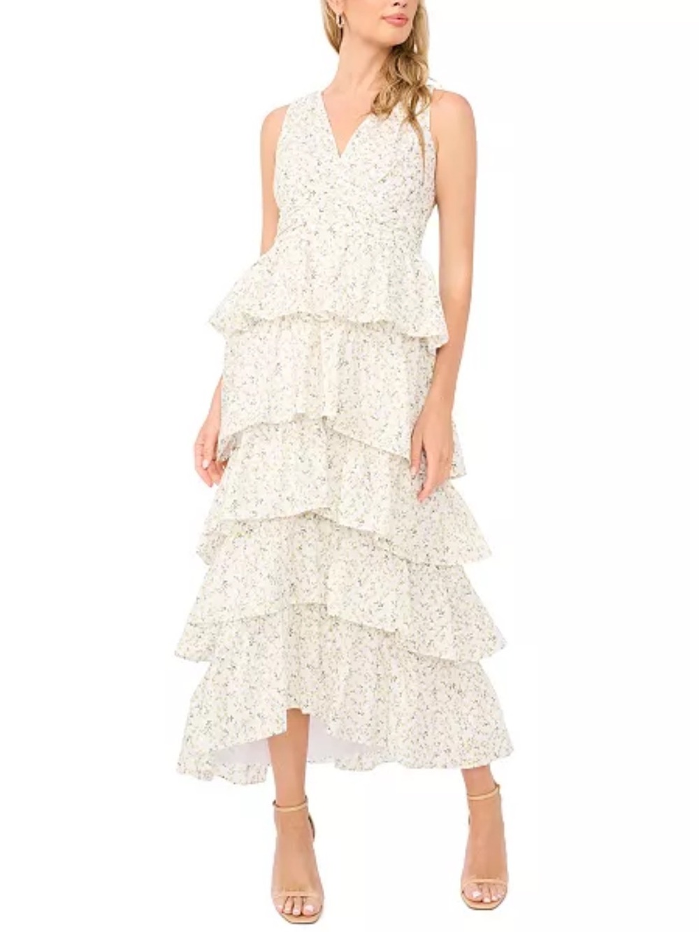 1. State Ivory Floral Tiered Maxi Dress with V-Neck